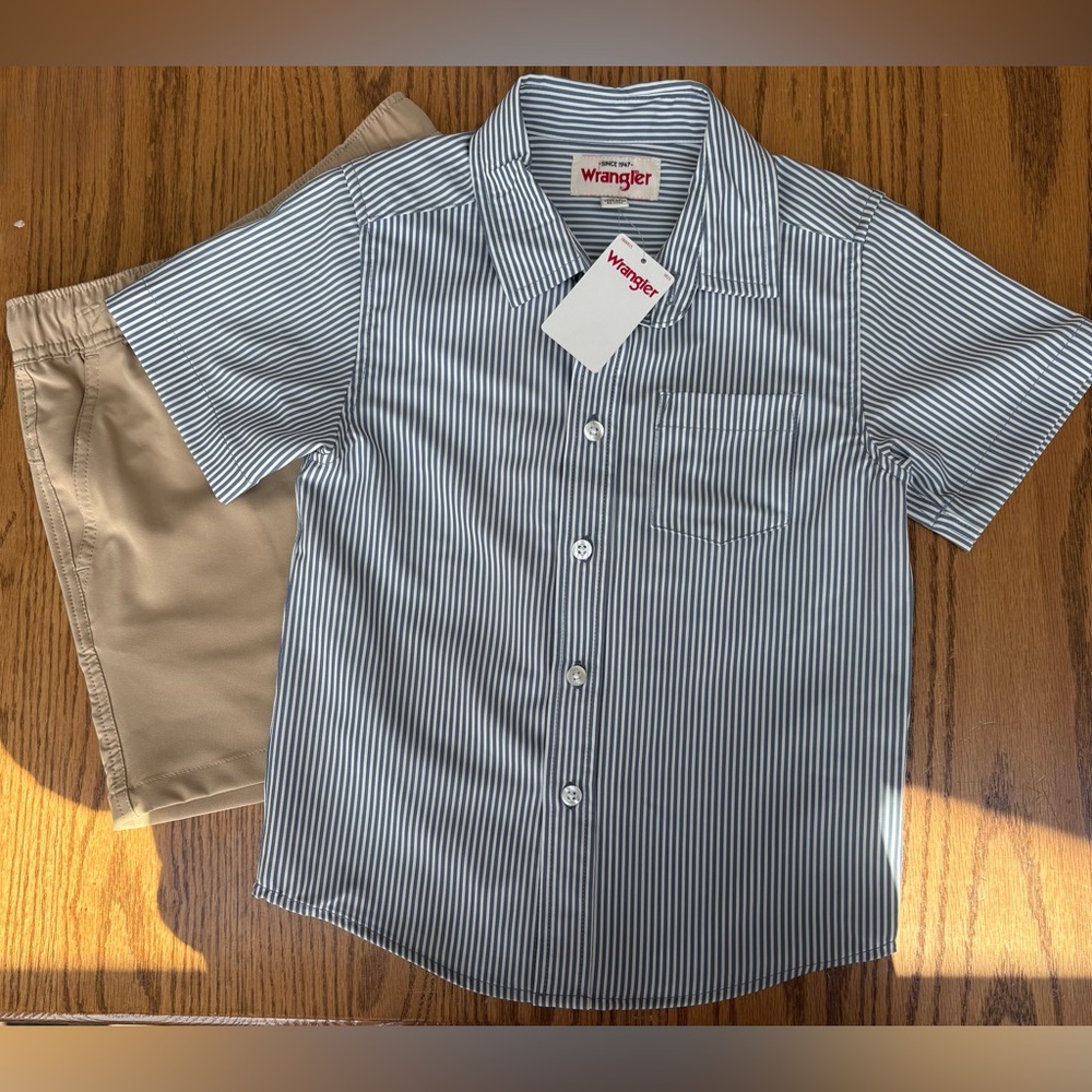 Wrangler Kids Navy and White Striped Button Down Shirt